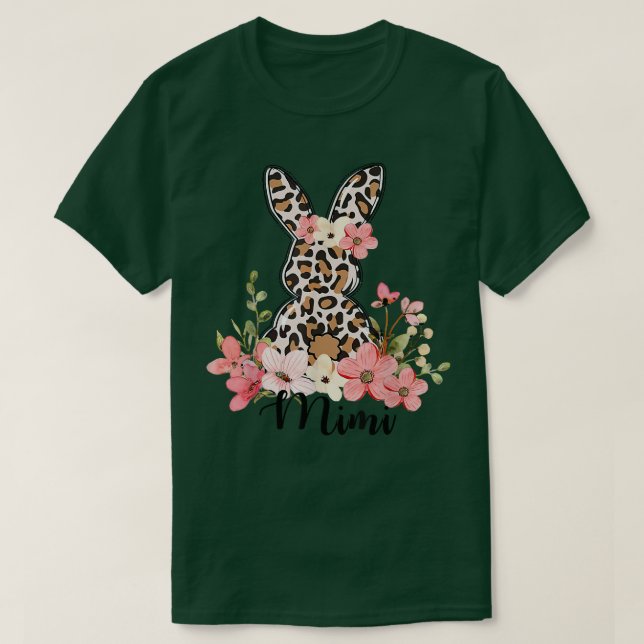 Leopard Floral Happy Easter Bunny Mimi Eggs Spring T-Shirt (Design Front)