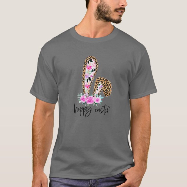 Leopard Floral Hoppy Easter T-Shirt (Front)
