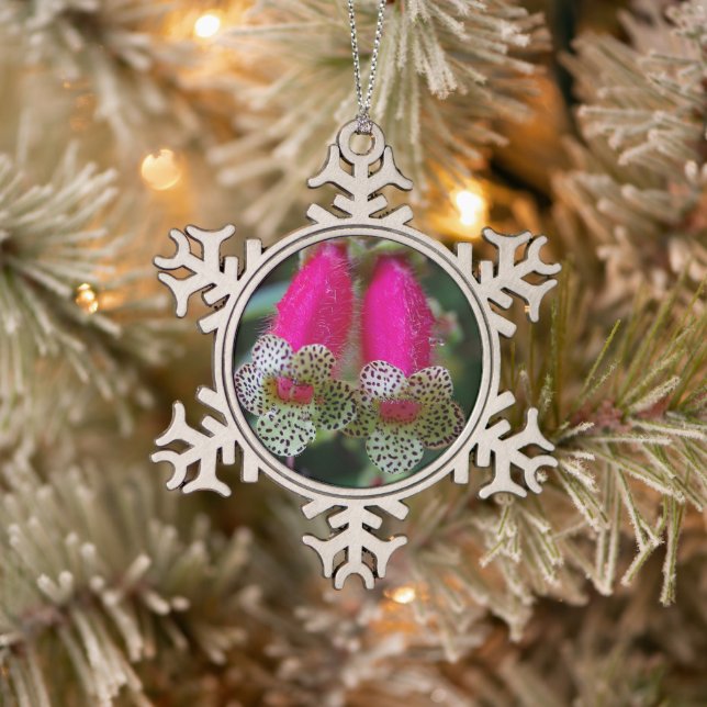 Leopard Flower Design Snowflake Pewter Christmas Ornament (Tree)