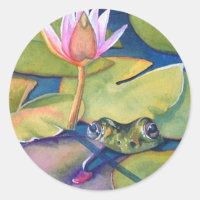 Leopard Frog Lily Pads Lotus Flower Watercolor Art