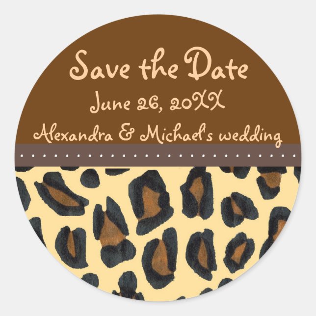 Leopard Fur Save the Date Classic Round Sticker (Front)