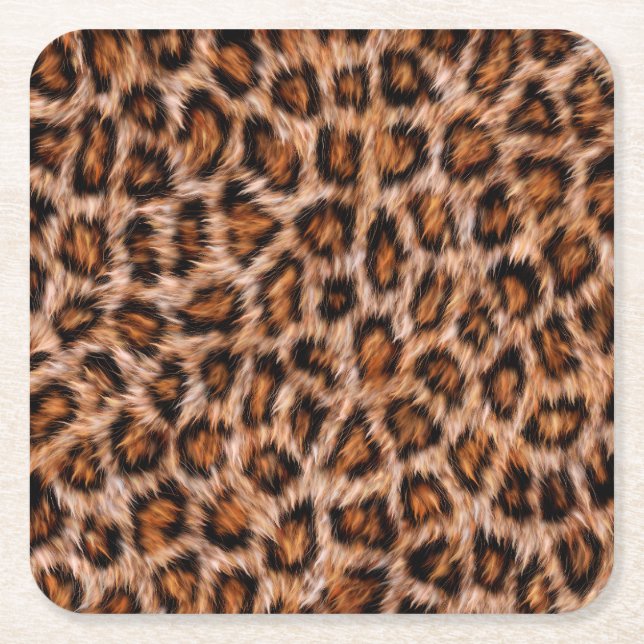Leopard Fur Spots Pattern Square Paper Coaster (Front)