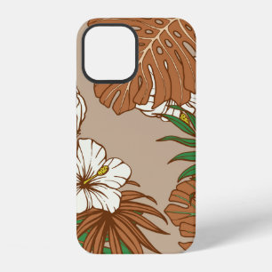 Leopard fur tropical leaves hibiscus flowers seaml iPhone 12 case