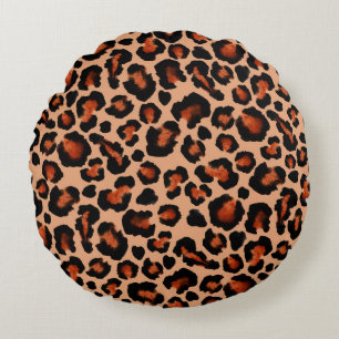 Leopard fur, watercolor, seamless background. round cushion