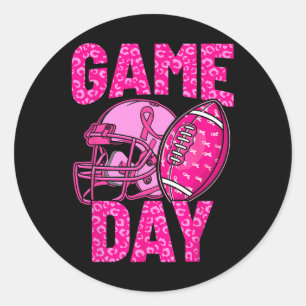 Leopard Game Day Pink American Football Tackle Bre Classic Round Sticker