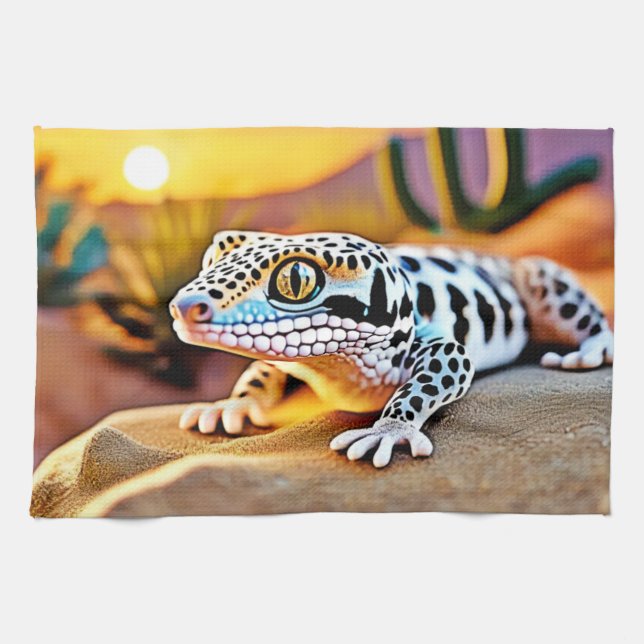 Leopard Gecko Desert Design Tea Towel (Horizontal)