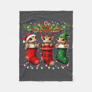 Leopard Gecko In Christmas Socks Lights Leopard Ge Fleece Blanket