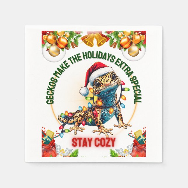 Leopard Gecko Lizard Christmas Hat Xmas Napkin (Front)