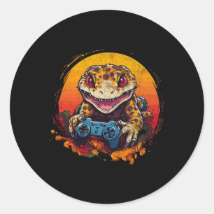 Leopard Gecko Playing Video Game Lizard And Reptil Classic Round Sticker