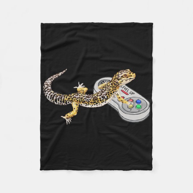 Leopard Gecko Playing Video Game Lizard And Reptil Fleece Blanket (Front)