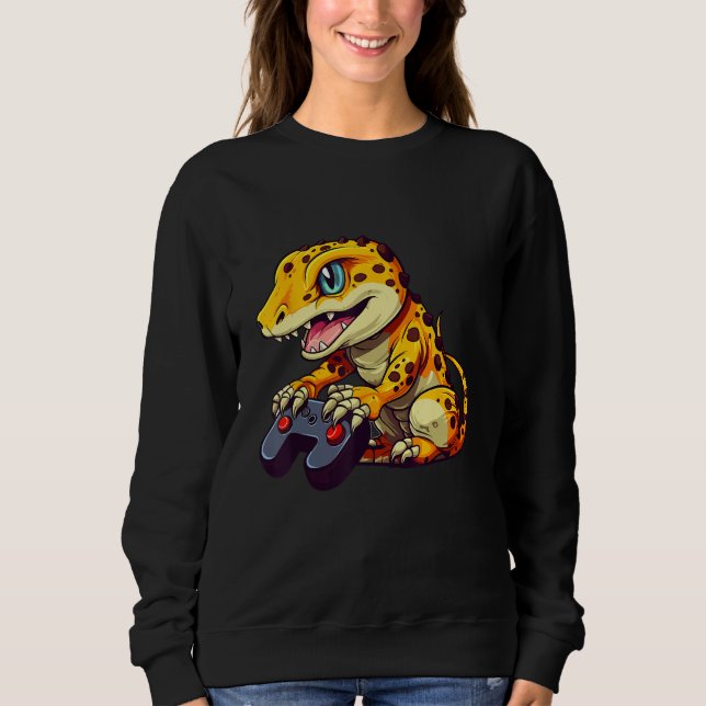 Leopard Gecko Playing Video Game Lizard & Reptiles Sweatshirt (Front)