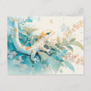 Leopard Gecko with Orange Spot and Tropical Leaf Postcard