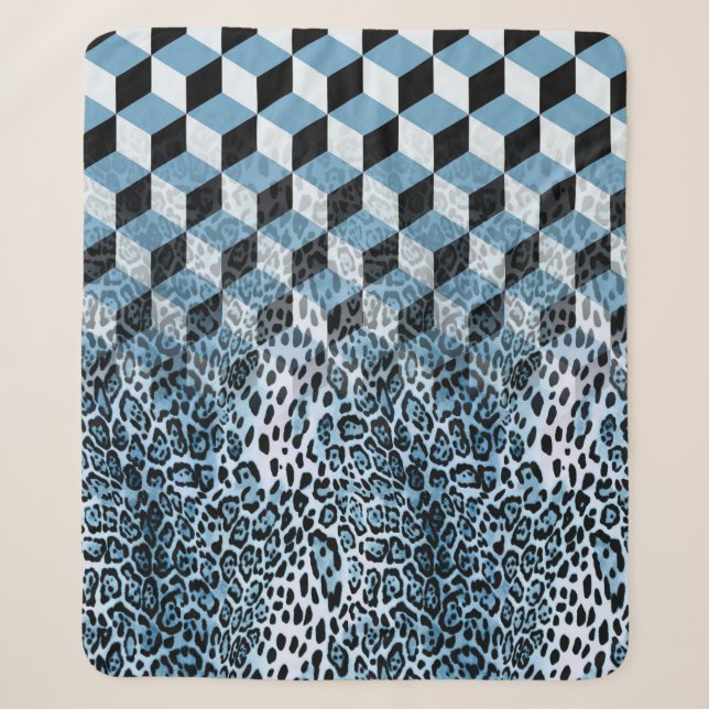 Leopard Geometric, Animal Skin Design. Sherpa Blanket (Front)
