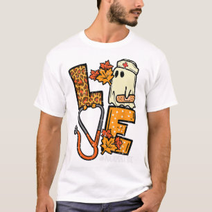 Leopard Ghost Nurse Halloween Costume Fall Scrub T T-Shirt