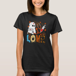 Leopard Ghost Nurse Halloween Costume Fall Scrub T T-Shirt