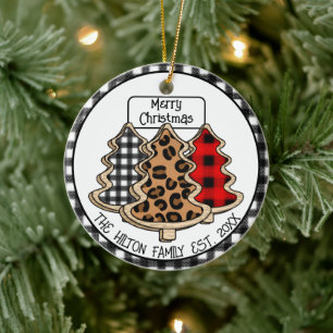 Leopard, Gingham and Buffalo Plaid Christmas Trees Ceramic Tree Decoration