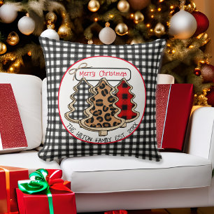 Leopard, Gingham and Buffalo Plaid Christmas Trees Cushion