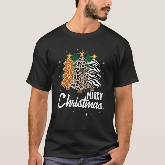 Leopard Giraffe Zebra Tree Christmas Snow Gift For T-Shirt (Front)