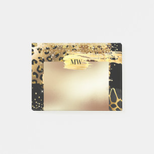 Leopard glam gold glitter animal print monogram post-it notes