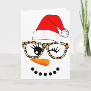 Leopard Gles Santa Claus Snowman Face Christmas Co Card