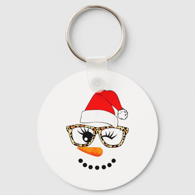 Leopard Gles Santa Claus Snowman Face Christmas Co Key Ring (Front)