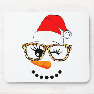 Leopard Gles Santa Claus Snowman Face Christmas Co Mouse Pad