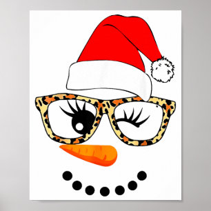 Leopard Gles Santa Claus Snowman Face Christmas Co Poster