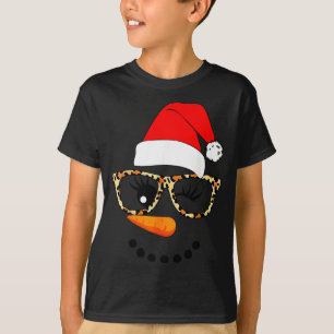 Leopard Gles Santa Claus Snowman Face Christmas Co T-Shirt