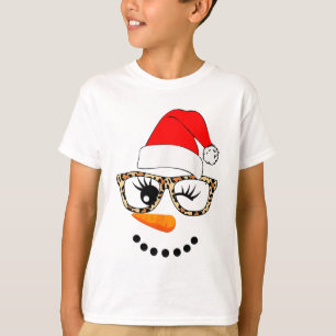 Leopard Gles Santa Claus Snowman Face Christmas Co T-Shirt