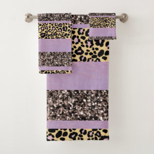 Leopard Glitter Stripes Glam 1 Bath Towel Set