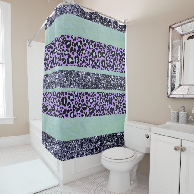 Leopard Glitter Stripes Glam 3 Shower Curtain (In Situ)