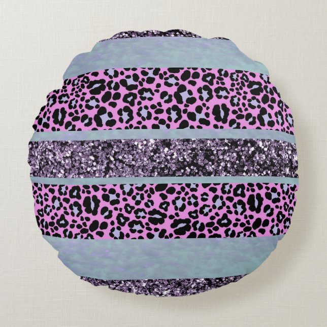 Leopard Glitter Stripes Glam 4 Round Cushion (Front)