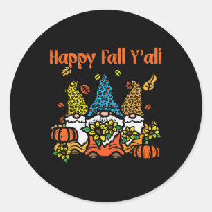 Leopard Gnomes Happy Fall Yall Thanksgiving Men Wo Classic Round Sticker