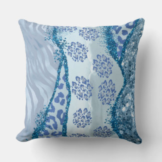 Leopard Gold Blue Glitter Agate Throw Pillow