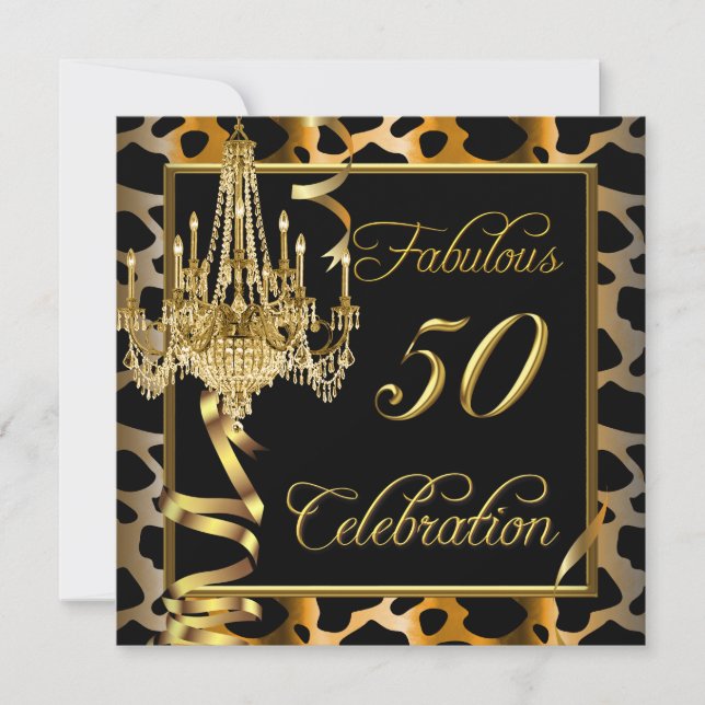 Leopard Gold Fabulous Womans 50 Invitation (Front)