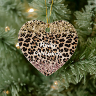 Leopard Gold Pink Glitter Ceramic Tree Decoration