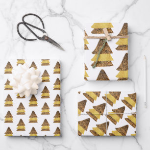 Leopard Golden Christmas Tree Pattern Wrapping Paper Sheet