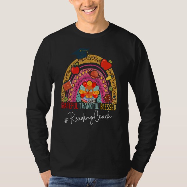 Leopard Grateful Thankful Reading Coach Rainbow T-Shirt (Front)