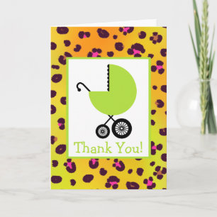 Leopard & Green Carriage Baby Shower Thank You Card