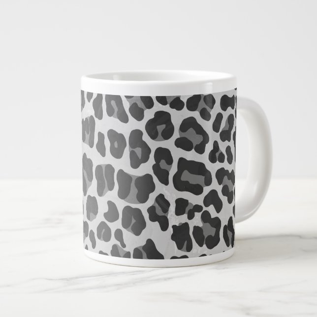 Leopard Grey and Light Grey Print Large Coffee Mug (Front Right)