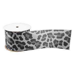 Leopard Grey and Light Grey Print Satin Ribbon