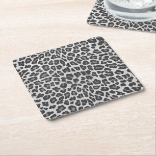 Leopard Grey and Light Grey Print Square Paper Coaster