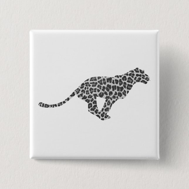 Leopard Grey and Light Grey Silhouette 15 Cm Square Badge (Front)