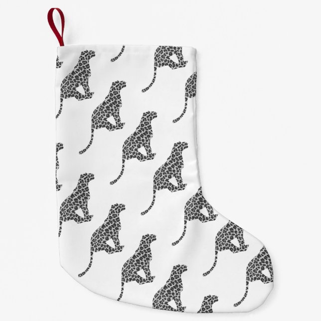 Leopard Grey and Light Grey Silhouette Small Christmas Stocking (Front)