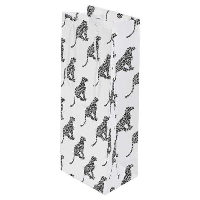 Leopard Grey and Light Grey Silhouette Wine Gift Bag (Front Angled)