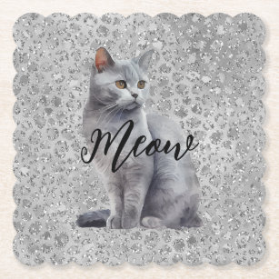 Leopard Grey Meow Kitty Cat  Paper Coaster