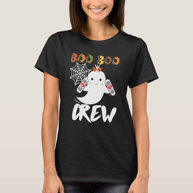Leopard Halloween Boo Boo Crew Ghost Nurse  Rn Nur T-Shirt (Front)