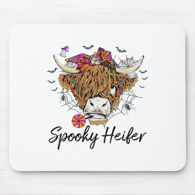 Leopard Halloween Cow Pumpkin Spooky Heifer  Mouse Pad (Front)