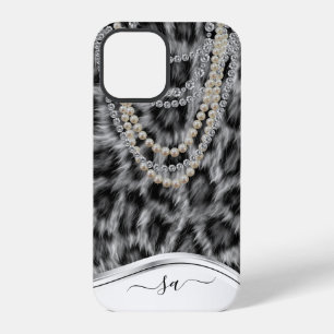 Leopard Handwritten Name Pearl Diamond Necklace C iPhone 12 Pro Case