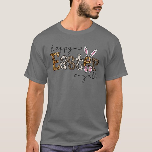 Leopard Happy Easter Y'all Easter Egg Hunting T-Shirt (Front)